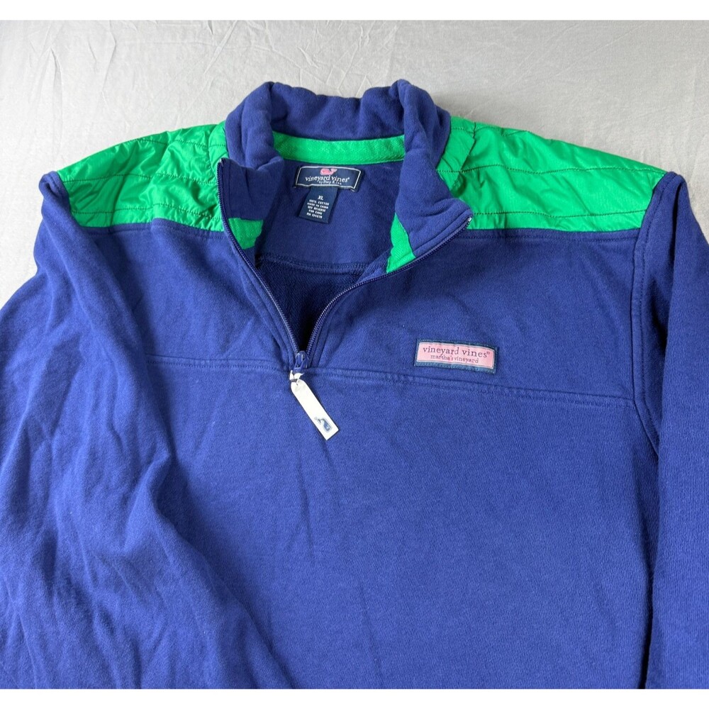 Vtg Y2K Vineyard Vines Green Blue Pullover FLEECE Sweatshirt Golf T Zip Shirt XL